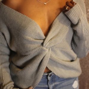 "Smoke" Grey V Knot Sweater